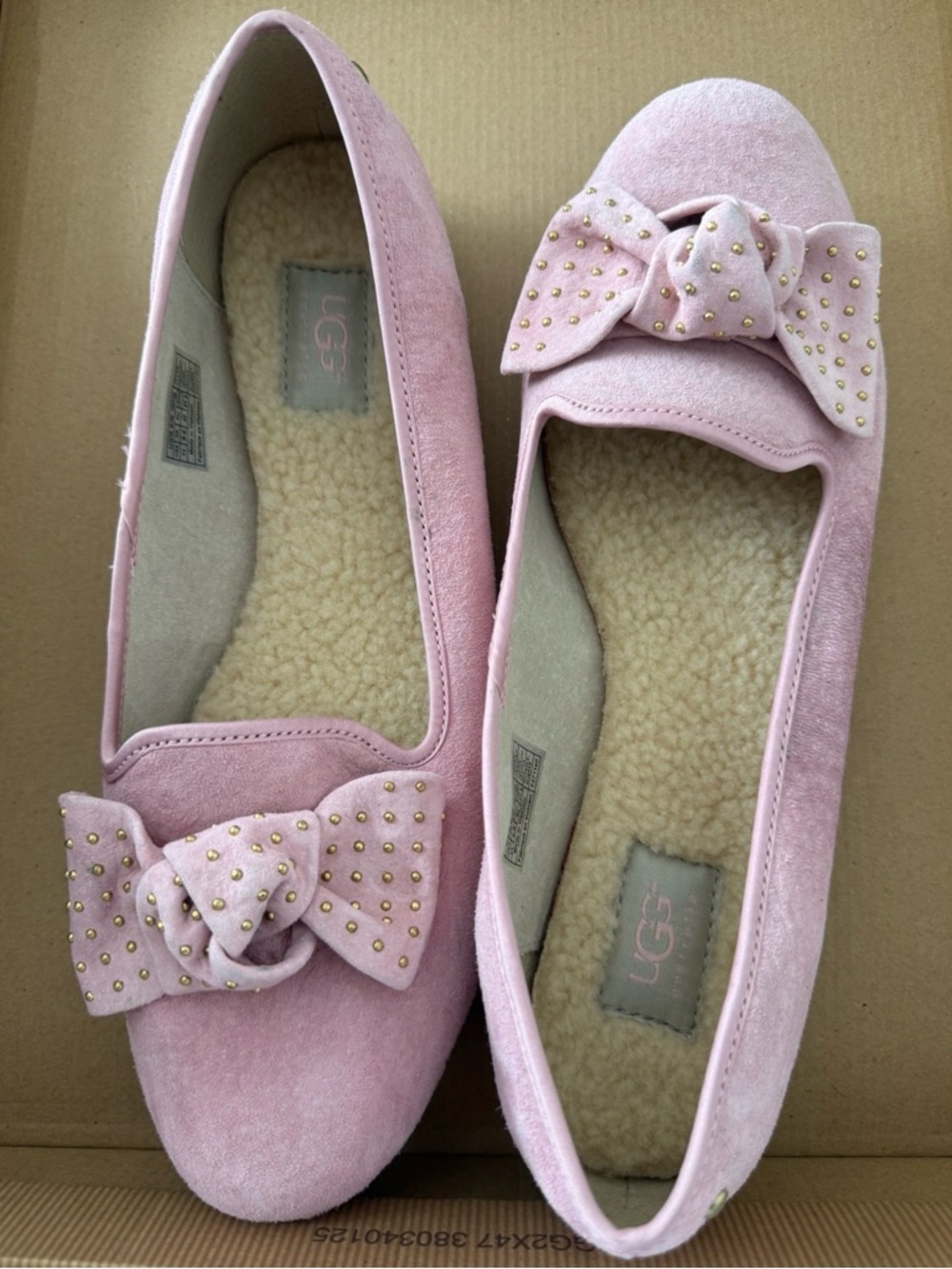 UGG Blush Pink Ballet Flats Bow Studded Cozy Chic Size 11